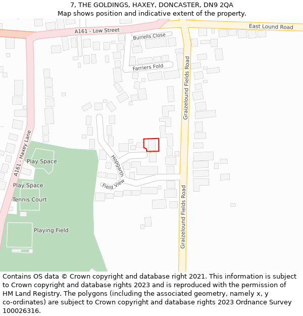 7, THE GOLDINGS, HAXEY, DONCASTER, DN9 2QA: Location map and indicative extent of plot