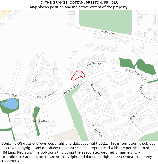 7, THE GRANGE, COTTAM, PRESTON, PR4 0LR: Location map and indicative extent of plot