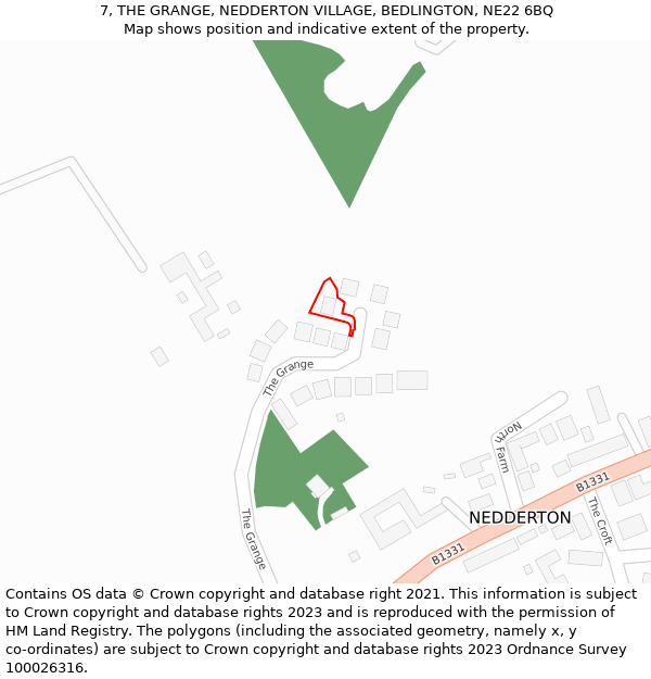 7, THE GRANGE, NEDDERTON VILLAGE, BEDLINGTON, NE22 6BQ: Location map and indicative extent of plot