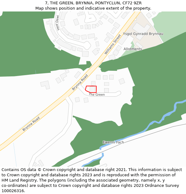 7, THE GREEN, BRYNNA, PONTYCLUN, CF72 9ZR: Location map and indicative extent of plot