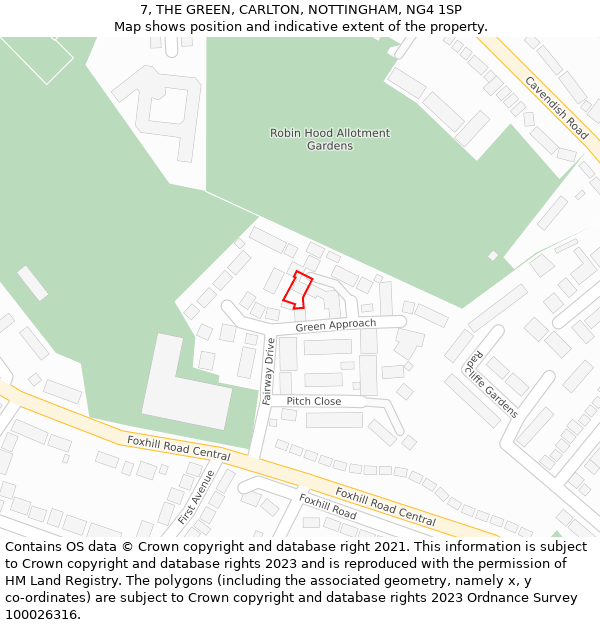 7, THE GREEN, CARLTON, NOTTINGHAM, NG4 1SP: Location map and indicative extent of plot