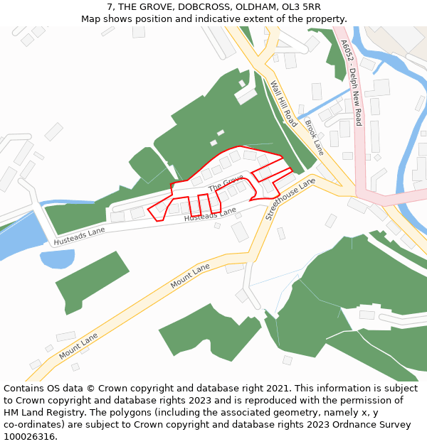 7, THE GROVE, DOBCROSS, OLDHAM, OL3 5RR: Location map and indicative extent of plot