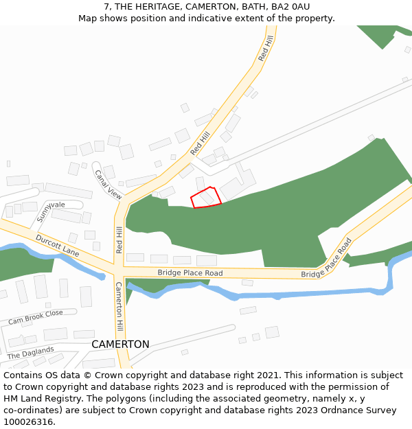 7, THE HERITAGE, CAMERTON, BATH, BA2 0AU: Location map and indicative extent of plot