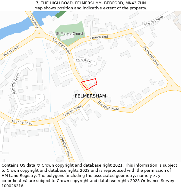 7, THE HIGH ROAD, FELMERSHAM, BEDFORD, MK43 7HN: Location map and indicative extent of plot