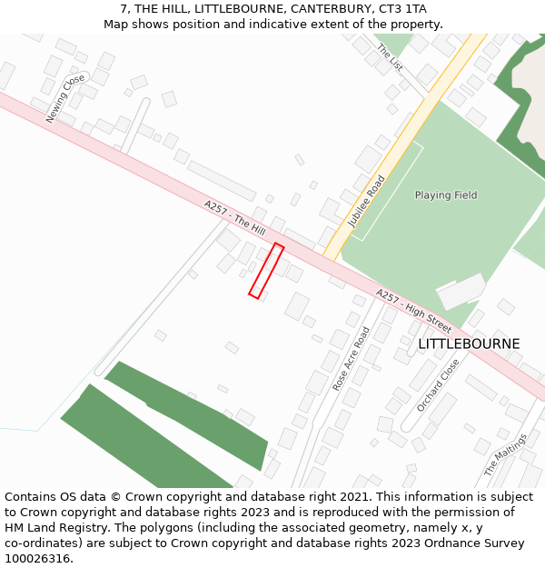 7, THE HILL, LITTLEBOURNE, CANTERBURY, CT3 1TA: Location map and indicative extent of plot