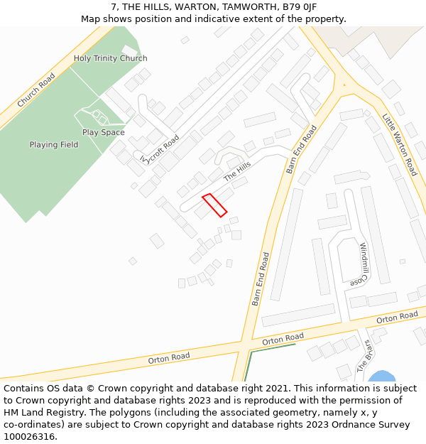 7, THE HILLS, WARTON, TAMWORTH, B79 0JF: Location map and indicative extent of plot