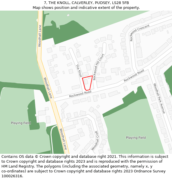 7, THE KNOLL, CALVERLEY, PUDSEY, LS28 5FB: Location map and indicative extent of plot