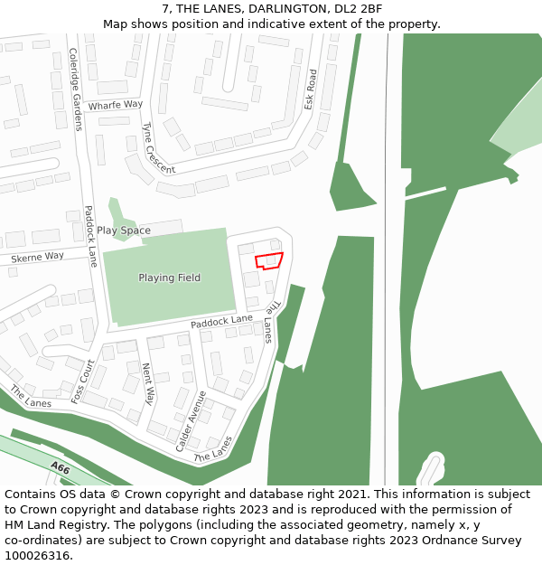 7, THE LANES, DARLINGTON, DL2 2BF: Location map and indicative extent of plot