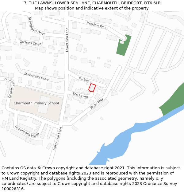 7, THE LAWNS, LOWER SEA LANE, CHARMOUTH, BRIDPORT, DT6 6LR: Location map and indicative extent of plot