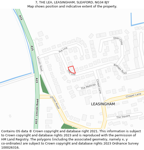 7, THE LEA, LEASINGHAM, SLEAFORD, NG34 8JY: Location map and indicative extent of plot