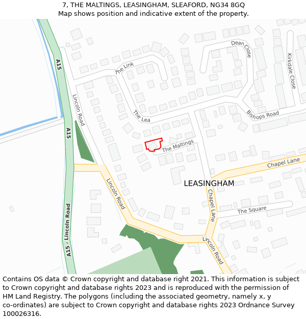 7, THE MALTINGS, LEASINGHAM, SLEAFORD, NG34 8GQ: Location map and indicative extent of plot