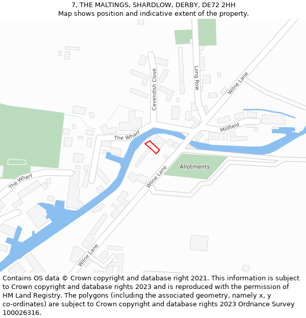 7, THE MALTINGS, SHARDLOW, DERBY, DE72 2HH: Location map and indicative extent of plot