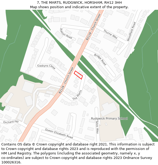 7, THE MARTS, RUDGWICK, HORSHAM, RH12 3HH: Location map and indicative extent of plot