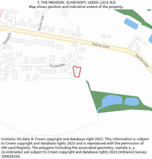 7, THE MEADOW, SCARCROFT, LEEDS, LS14 3LD: Location map and indicative extent of plot