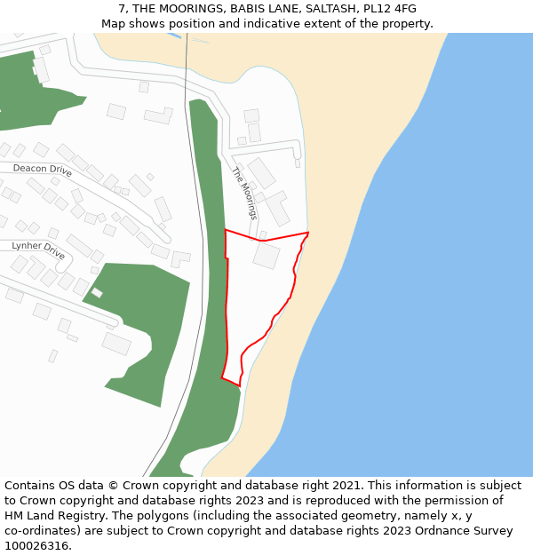 7, THE MOORINGS, BABIS LANE, SALTASH, PL12 4FG: Location map and indicative extent of plot