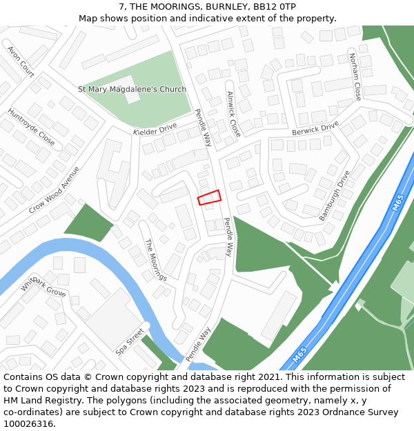 7, THE MOORINGS, BURNLEY, BB12 0TP: Location map and indicative extent of plot