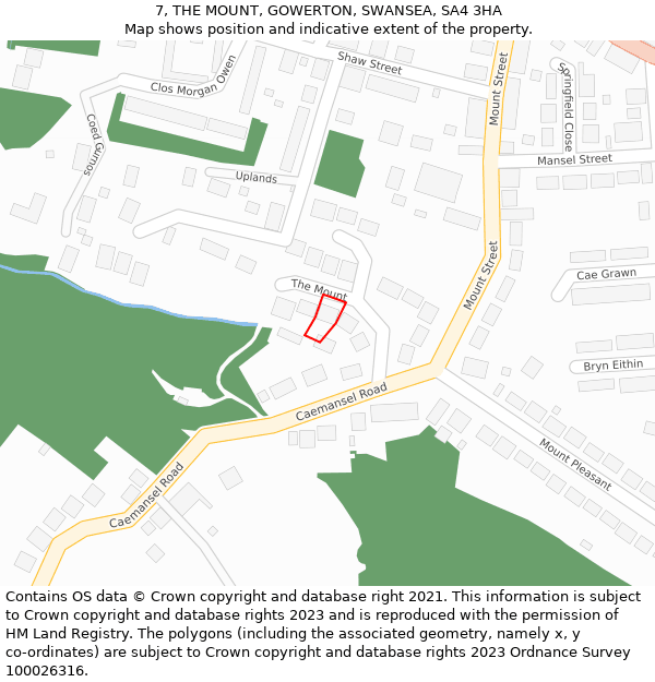 7, THE MOUNT, GOWERTON, SWANSEA, SA4 3HA: Location map and indicative extent of plot