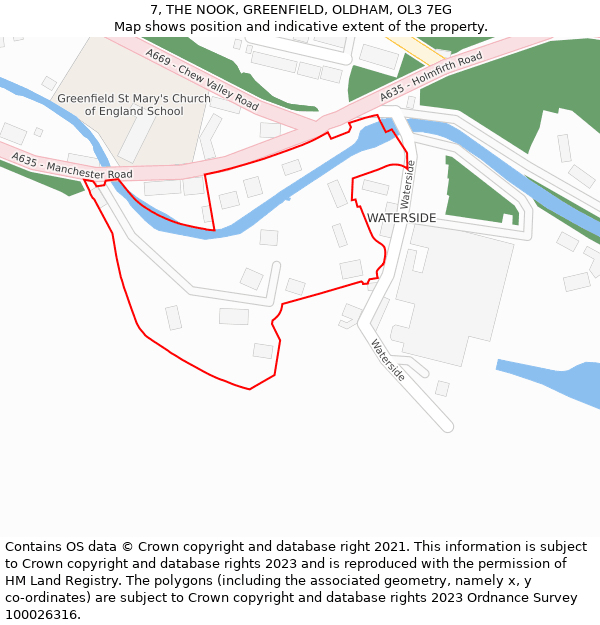 7, THE NOOK, GREENFIELD, OLDHAM, OL3 7EG: Location map and indicative extent of plot