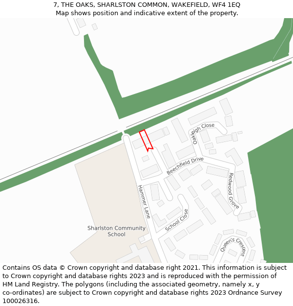 7, THE OAKS, SHARLSTON COMMON, WAKEFIELD, WF4 1EQ: Location map and indicative extent of plot