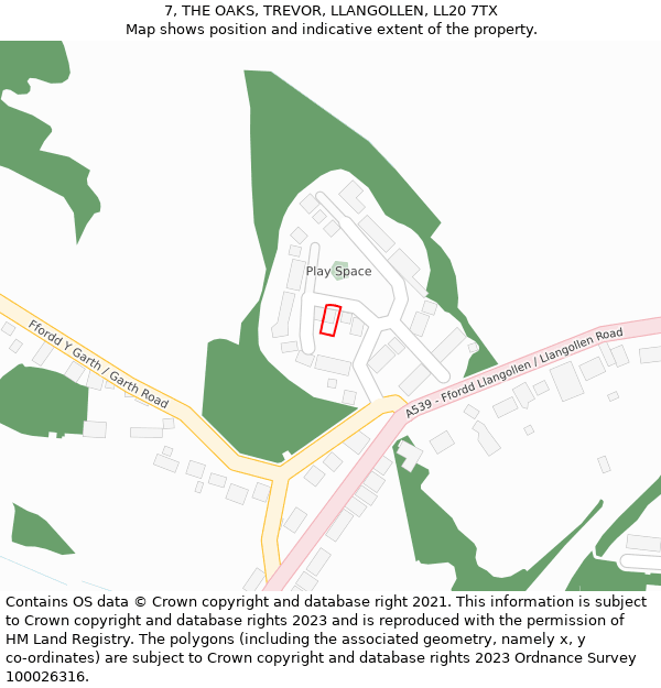 7, THE OAKS, TREVOR, LLANGOLLEN, LL20 7TX: Location map and indicative extent of plot