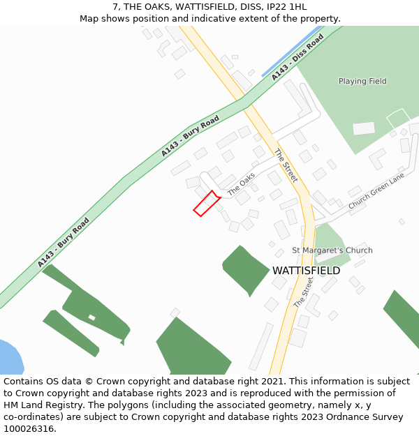 7, THE OAKS, WATTISFIELD, DISS, IP22 1HL: Location map and indicative extent of plot