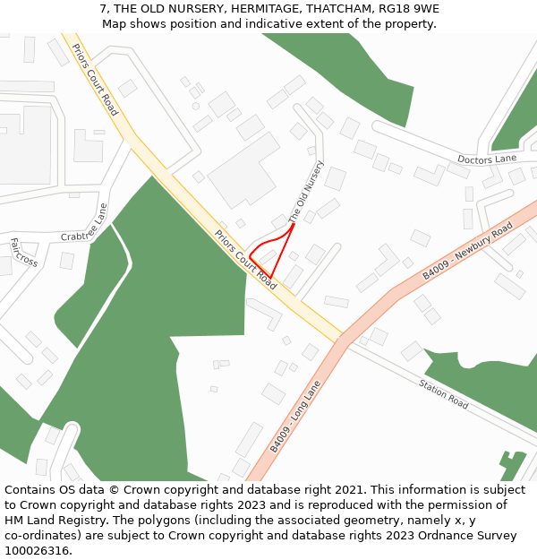 7, THE OLD NURSERY, HERMITAGE, THATCHAM, RG18 9WE: Location map and indicative extent of plot