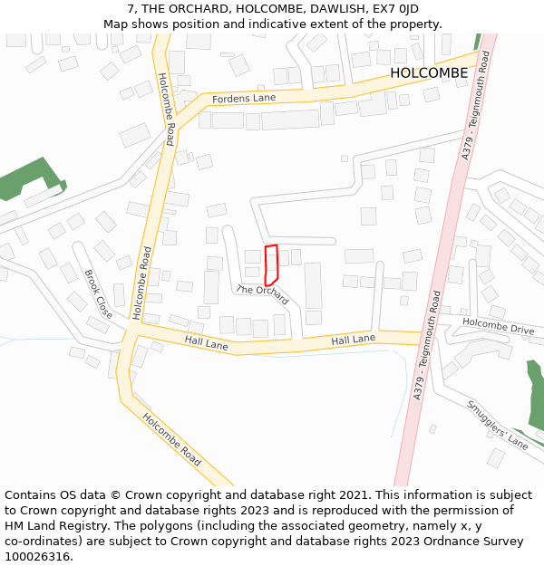 7, THE ORCHARD, HOLCOMBE, DAWLISH, EX7 0JD: Location map and indicative extent of plot