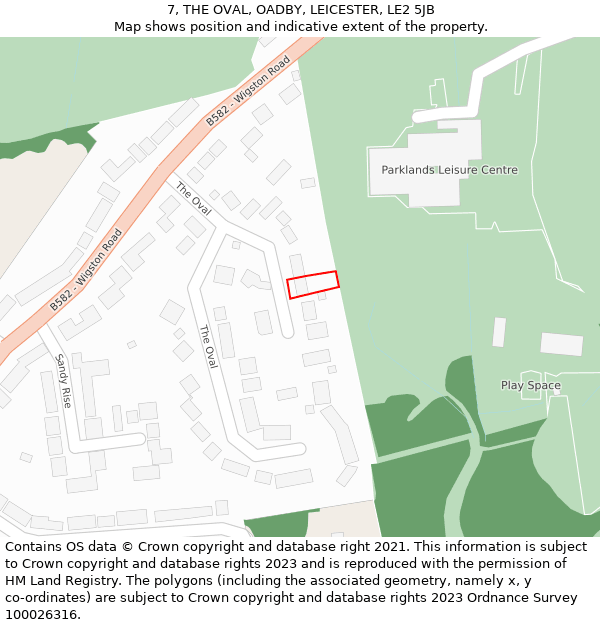 7, THE OVAL, OADBY, LEICESTER, LE2 5JB: Location map and indicative extent of plot