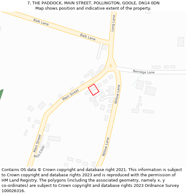 7, THE PADDOCK, MAIN STREET, POLLINGTON, GOOLE, DN14 0DN: Location map and indicative extent of plot