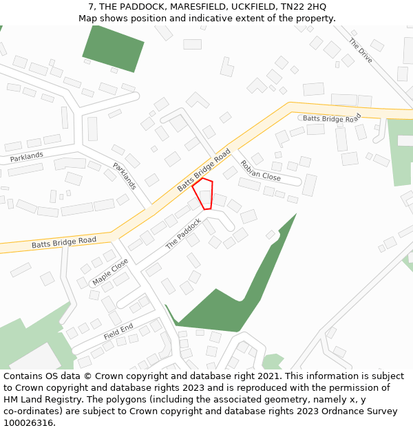 7, THE PADDOCK, MARESFIELD, UCKFIELD, TN22 2HQ: Location map and indicative extent of plot