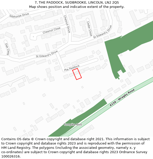 7, THE PADDOCK, SUDBROOKE, LINCOLN, LN2 2QS: Location map and indicative extent of plot