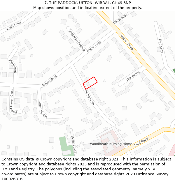 7, THE PADDOCK, UPTON, WIRRAL, CH49 6NP: Location map and indicative extent of plot