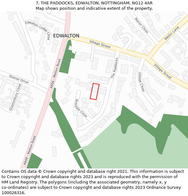 7, THE PADDOCKS, EDWALTON, NOTTINGHAM, NG12 4AR: Location map and indicative extent of plot