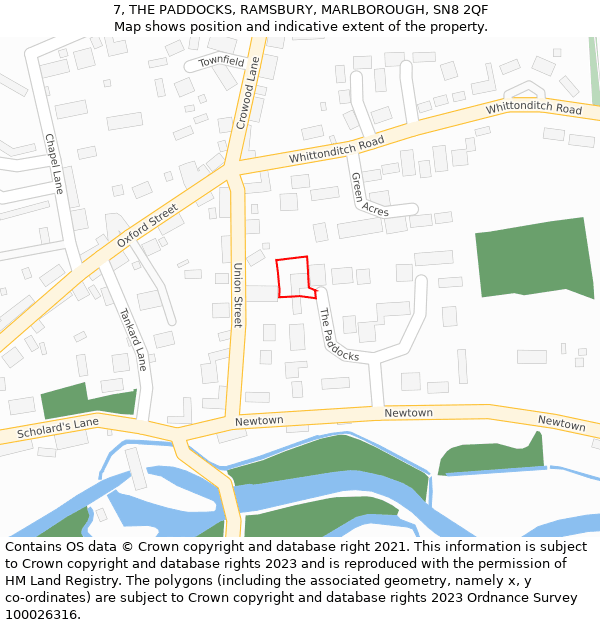 7, THE PADDOCKS, RAMSBURY, MARLBOROUGH, SN8 2QF: Location map and indicative extent of plot