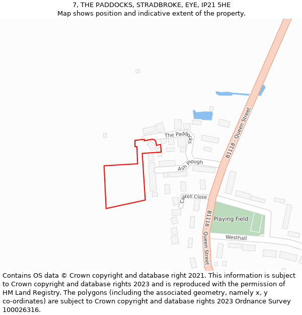 7, THE PADDOCKS, STRADBROKE, EYE, IP21 5HE: Location map and indicative extent of plot