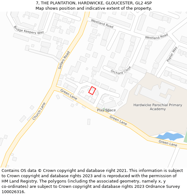 7, THE PLANTATION, HARDWICKE, GLOUCESTER, GL2 4SP: Location map and indicative extent of plot