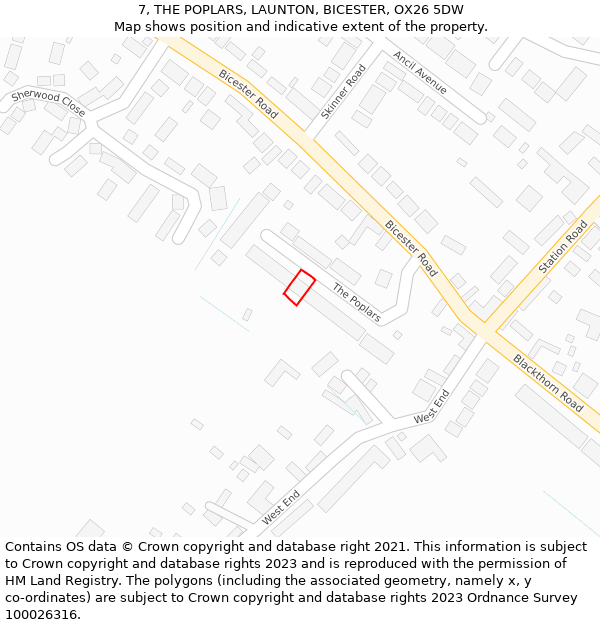 7, THE POPLARS, LAUNTON, BICESTER, OX26 5DW: Location map and indicative extent of plot