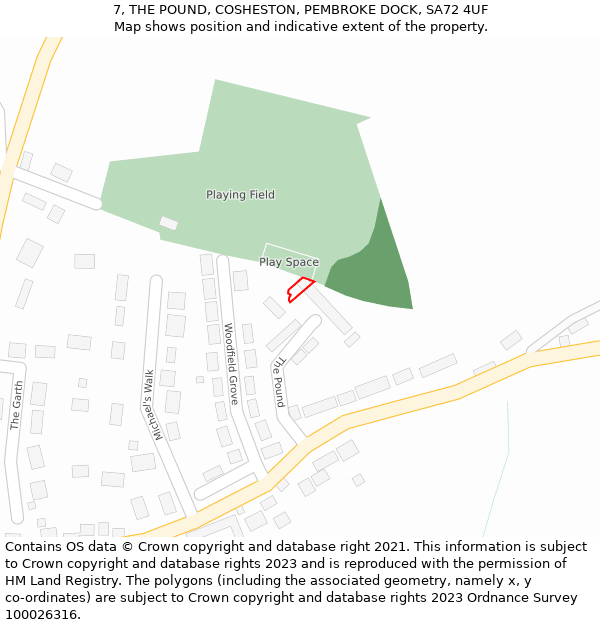 7, THE POUND, COSHESTON, PEMBROKE DOCK, SA72 4UF: Location map and indicative extent of plot