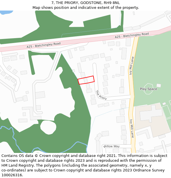 7, THE PRIORY, GODSTONE, RH9 8NL: Location map and indicative extent of plot