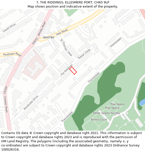 7, THE RIDDINGS, ELLESMERE PORT, CH65 9LP: Location map and indicative extent of plot
