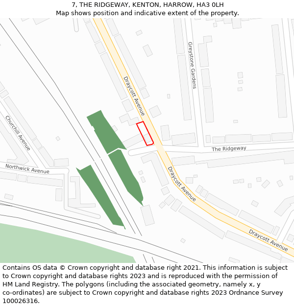 7, THE RIDGEWAY, KENTON, HARROW, HA3 0LH: Location map and indicative extent of plot