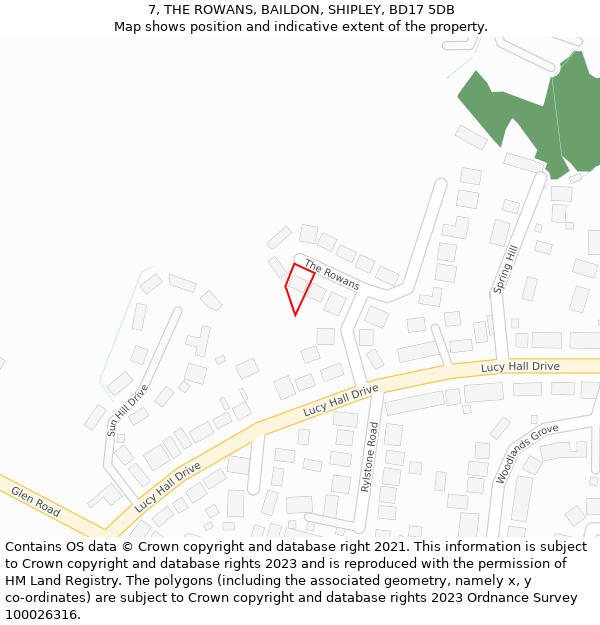 7, THE ROWANS, BAILDON, SHIPLEY, BD17 5DB: Location map and indicative extent of plot