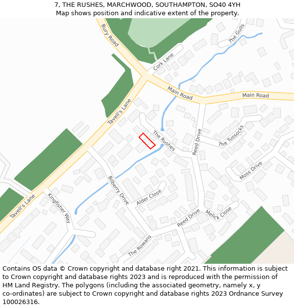 7, THE RUSHES, MARCHWOOD, SOUTHAMPTON, SO40 4YH: Location map and indicative extent of plot