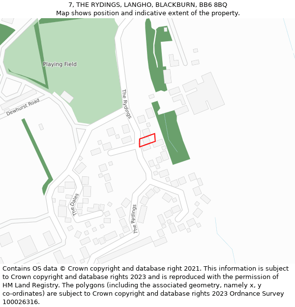 7, THE RYDINGS, LANGHO, BLACKBURN, BB6 8BQ: Location map and indicative extent of plot