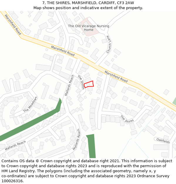 7, THE SHIRES, MARSHFIELD, CARDIFF, CF3 2AW: Location map and indicative extent of plot