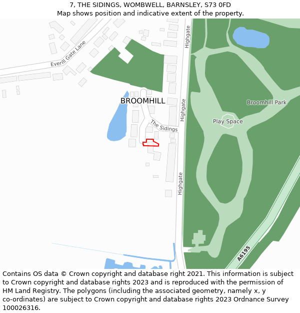 7, THE SIDINGS, WOMBWELL, BARNSLEY, S73 0FD: Location map and indicative extent of plot