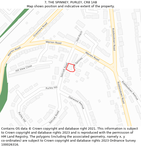 7, THE SPINNEY, PURLEY, CR8 1AB: Location map and indicative extent of plot