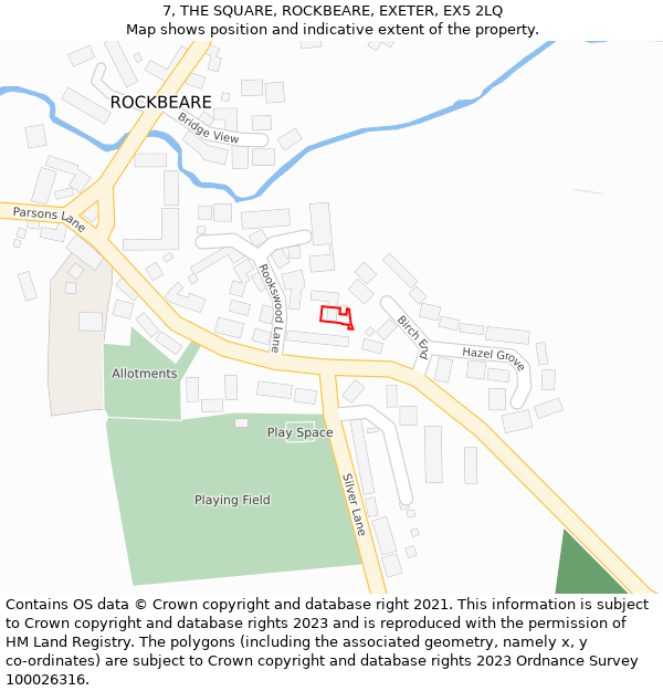 7, THE SQUARE, ROCKBEARE, EXETER, EX5 2LQ: Location map and indicative extent of plot