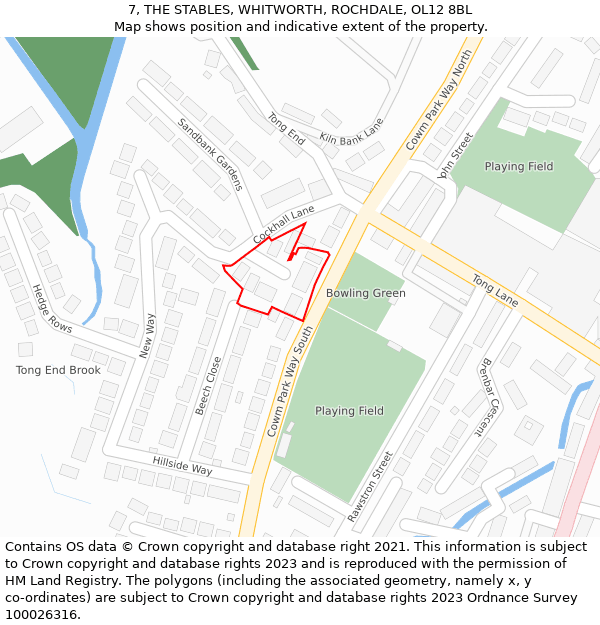 7, THE STABLES, WHITWORTH, ROCHDALE, OL12 8BL: Location map and indicative extent of plot
