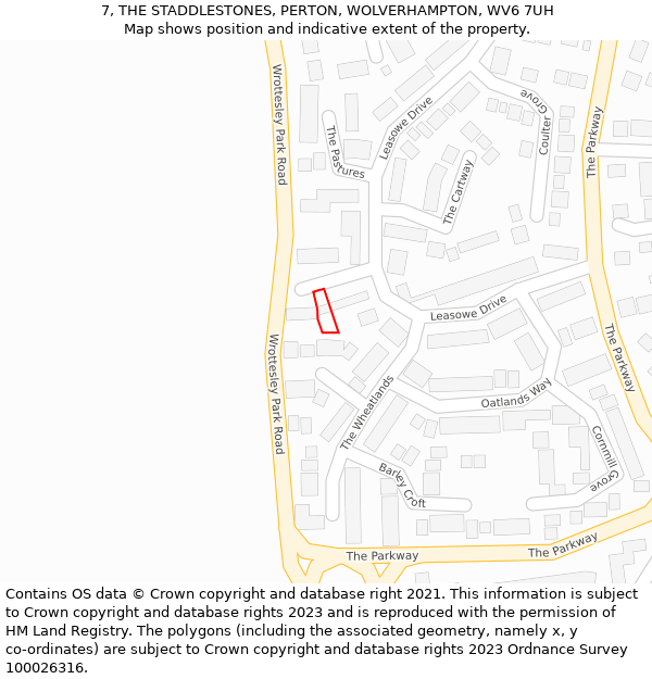7, THE STADDLESTONES, PERTON, WOLVERHAMPTON, WV6 7UH: Location map and indicative extent of plot